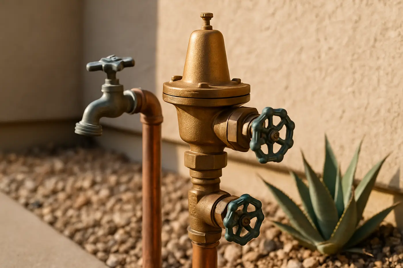 Pressure reducing valve replacement Plumber replacing a pressure reducing valve at the front of a Phoenix house